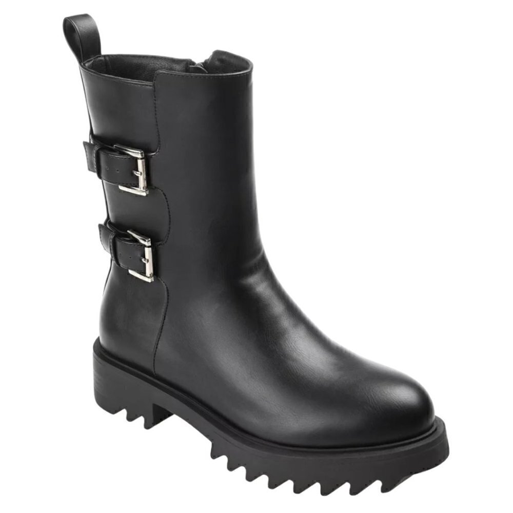 Journee Collection Womens Yasmine Moto Boots Black‎ faux Leather sz 9.5 New